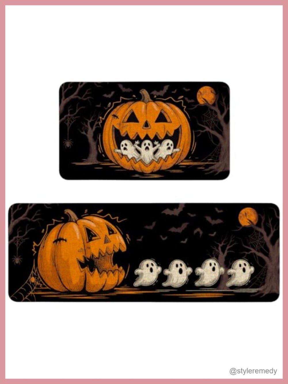 Halloween Kitchen Mat Set of 2 Non Slip Washable Burlap Rubber Funny Pumpkin